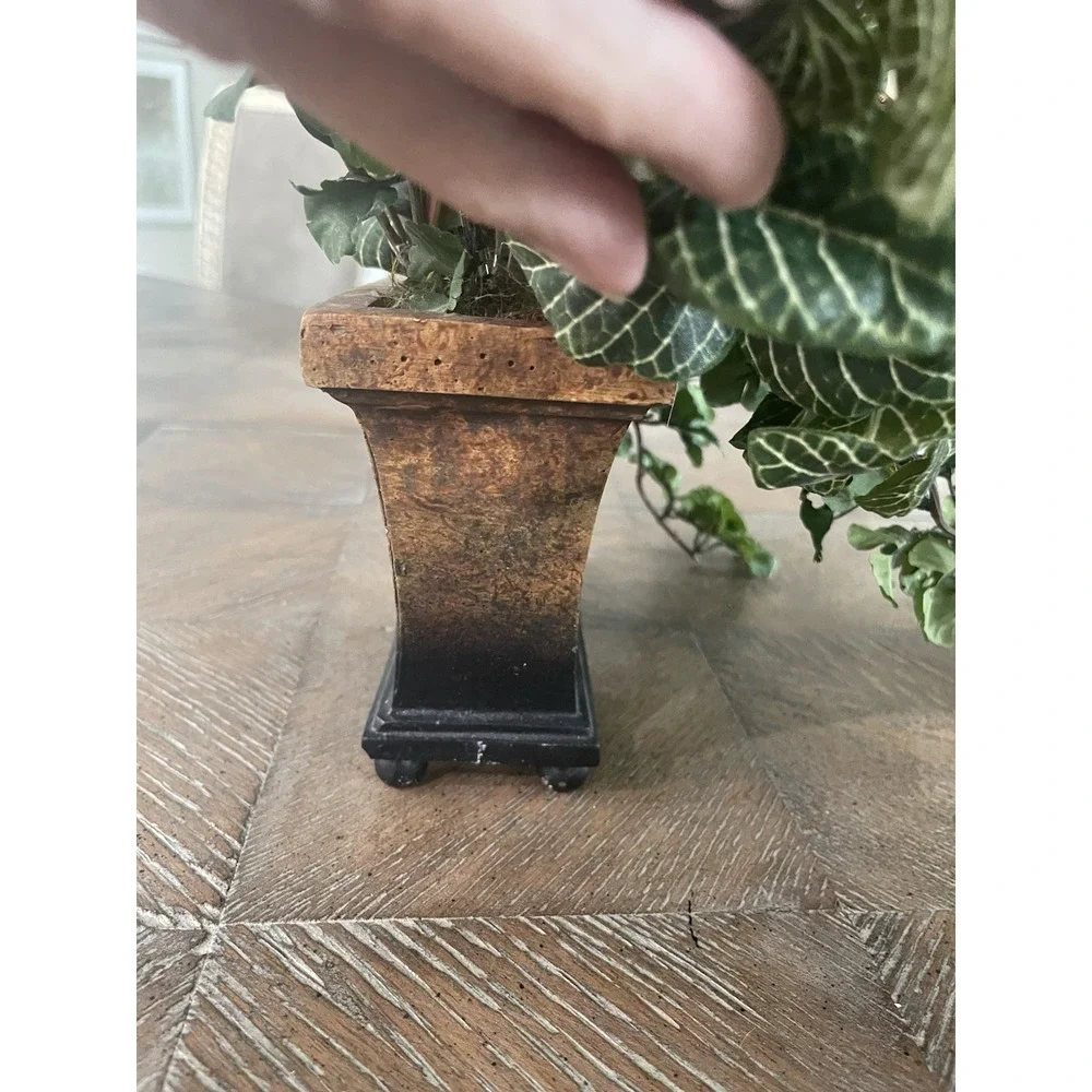 Faux Greenery & Berry Floral Arrangement Sm Resin Footed Container